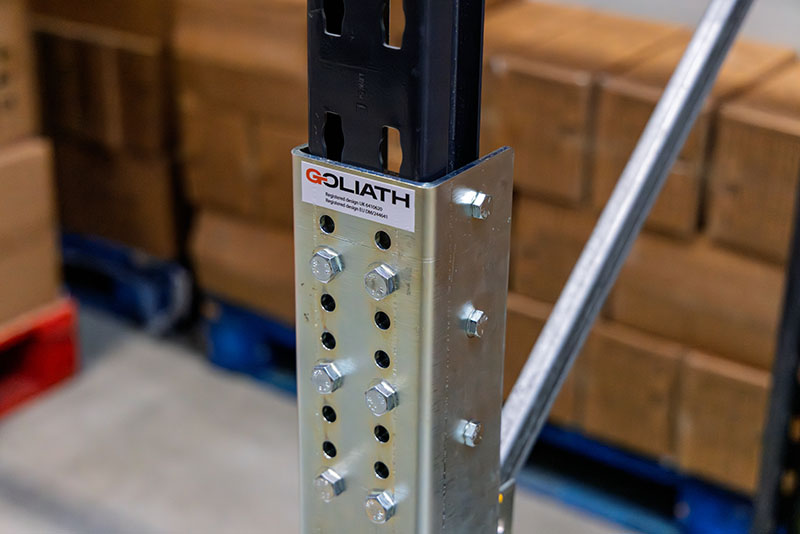 Close up of Goliath attached to racking